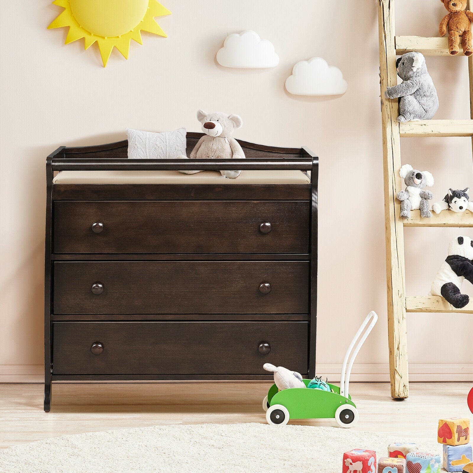 Baby Changing Table Infant Diaper with 3 Drawers and Safety Belt