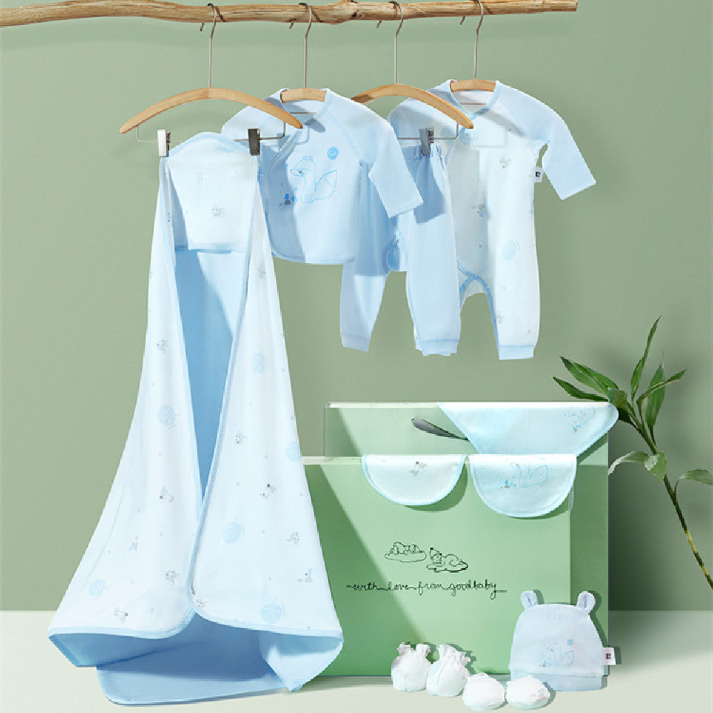 Premium Light Blue Newborn Baby Clothes Gift Box | 100% Soft Cotton Essential Infant Layette Set with Fox Illustrations