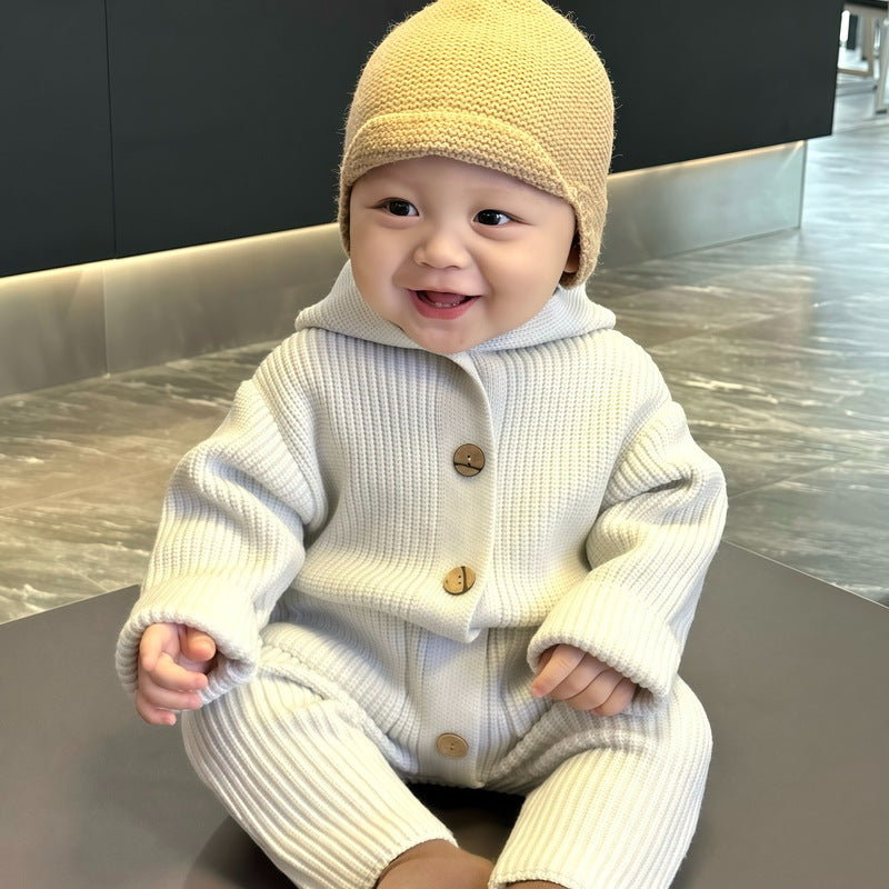 Baby Bodysuit Knitted Wool Warm Romper Long Crawling Suit Infant Clothes