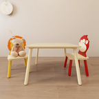 Kids Table and 2 Chairs Set 3 Pieces Toddler Table and Chair Set Wooden Activity Play Table Set (Lion&Monkey)