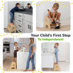2-Step Wooden Stool for Toddlers(Step Stool for Children Ages 2+)