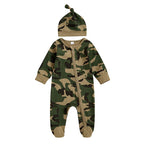Newborn Baby Girls Boys Camouflage Military Deisgn Romper Infant Cute Zipper Casual Jumpsuit Hairband Hat Set Clothes For Girls And Boys