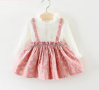 Modern Girls Clothes Sets Cotton Long Sleeves Dot T-shirt and Cat Strap Dress 2Pcs Baby Clothing Dress For Girls and Babies from 6-24months and Girls 3-4years