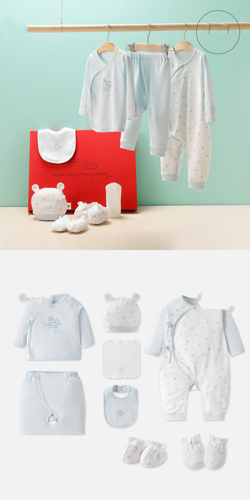 Premium Light Blue Newborn Baby Clothes Gift Box | 100% Soft Cotton Essential Infant Layette Set with Fox Illustrations