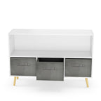 Kids bookcase with Collapsible Fabric Drawers Children's Book Display Toy Storage Cabinet Organizer White/Gray
