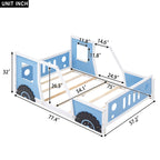 Full Size Classic Car-Shaped Platform Bed with Wheels,Blue