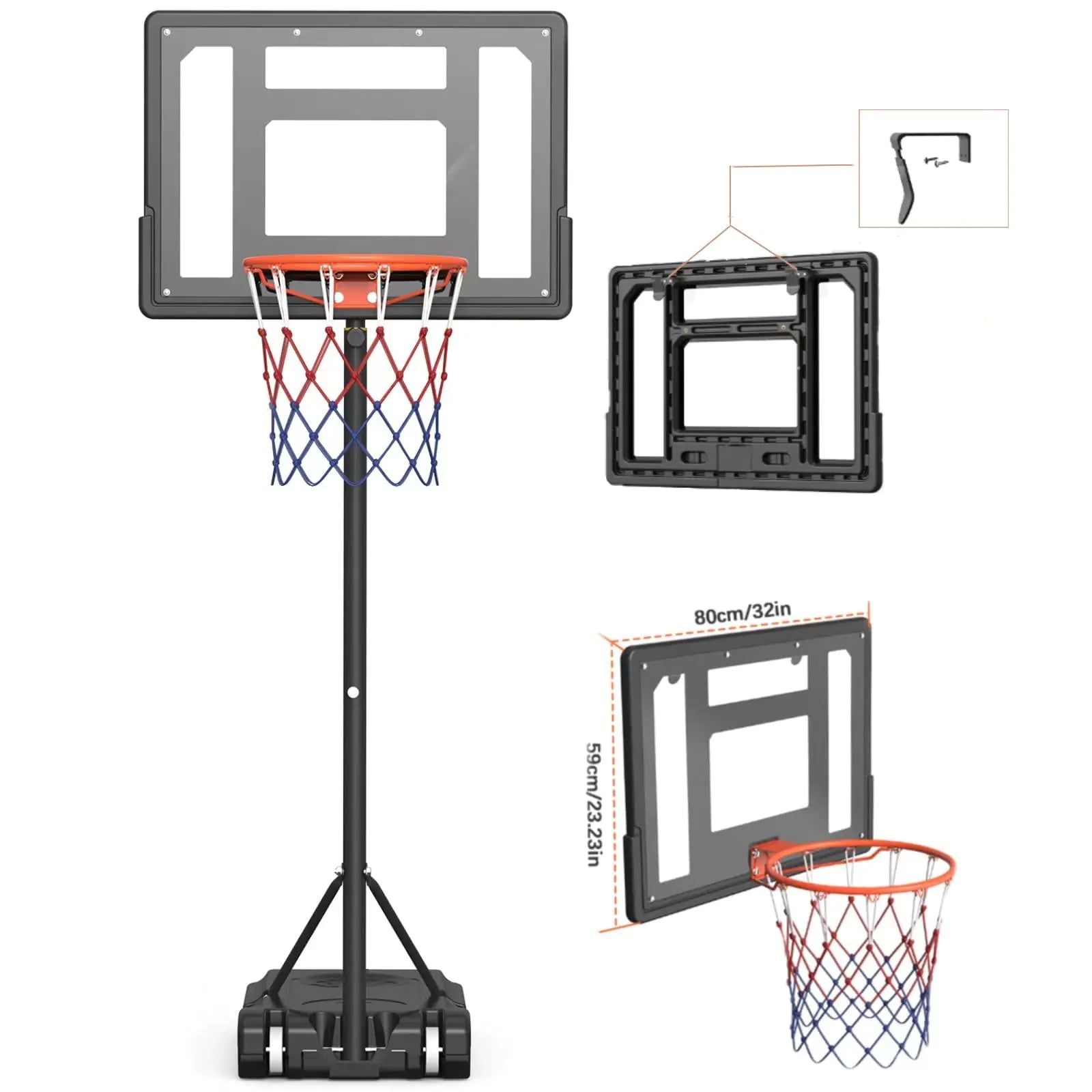 Kids Outdoor Basketball Hoop - 5-7ft Adjustable Height 32in Backboard