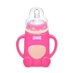 Infant Cartoon Baby Cute Feeding Glass Bottle Safe Silicone Milk Bottle With Handle Newborn Drink Training Colorful Feeding Bottles