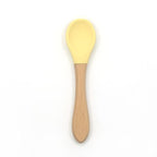 2PCS  Bamboo Training Spoons Organic Soft Baby Feeding Silicone Tip Spoon Scoop Easy Grip Handle Toddlers Infant Gifts For Parents And Baby Boys Or Girls
