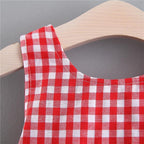 Print Plaid Bow Summer Princess Party Dress Infant Newborn Baby Dress+Hat 2pcs Kids Clothing Set