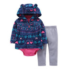 Modern Popular New Set Baby Cotton Long Sleeve Hooded Jacket Pant And Rompers For Newborn Outfits Unisex Clothing