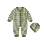Knitted Newborn Baby Clothes Cotton Baby Romper With Plaid Hat Infant Toddler Jumpsuit For Girls And Boys