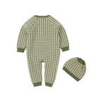 Knitted Newborn Baby Clothes Cotton Baby Romper With Plaid Hat Infant Toddler Jumpsuit For Girls And Boys