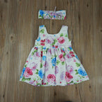 Toddler Kids Baby Girl Floral Tank Button Sleeveless Sundress With Match Headband For Infant Girl Clothes