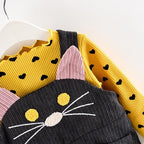 Modern Girls Clothes Sets Cotton Long Sleeves Dot T-shirt and Cat Strap Dress 2Pcs Baby Clothing Dress For Girls and Babies from 6-24months and Girls 3-4years