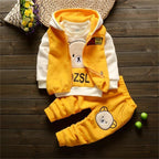 Baby Clothes Winter Thick And Warm Three-piece Cartoon Bear And Fox Printed Sweater Hooded Baby Girl Clothing Set Sweater and Pants