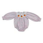 Pink plaid pumpkin smocked baby girls fall romper