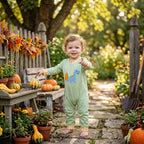 Dinosaur pumpkin embroidery baby boy fall romper