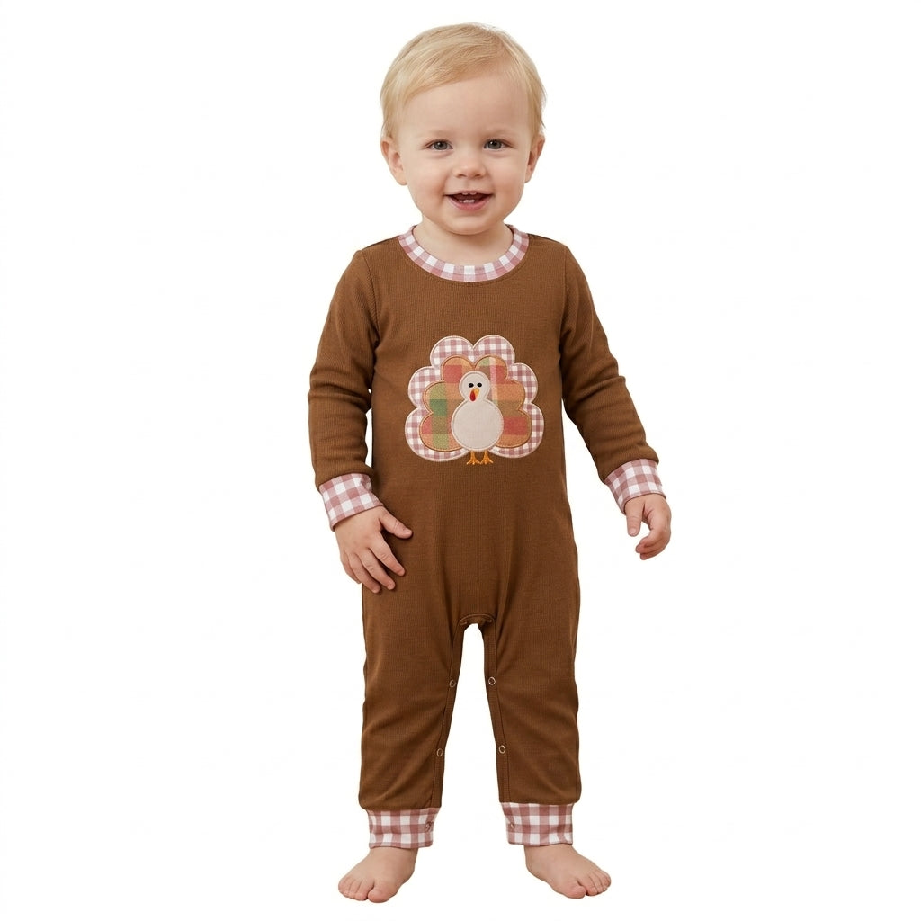 Turkey embroidery baby boy Thanksgiving romper