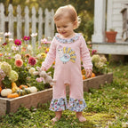 Turkey embroidery floral ruffle baby girls Thanksgiving romper
