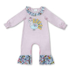 Turkey embroidery floral ruffle baby girls Thanksgiving romper