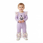 Lavender pumpkin floral embroidery girls Halloween romper