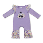 Lavender pumpkin floral embroidery girls Halloween romper