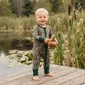 Green long sleeves duck call baby boys zipper romper