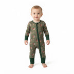 Green long sleeves duck call baby boys zipper romper