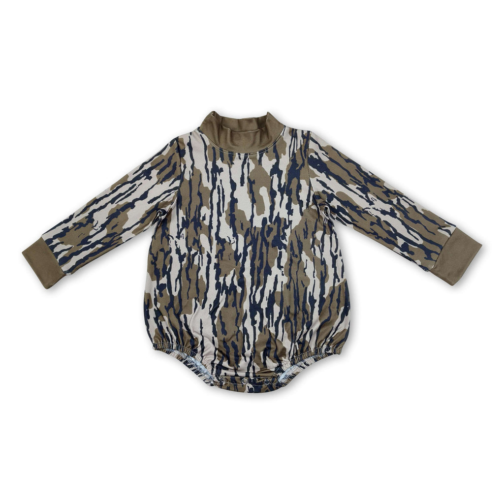 Long sleeves olive camo mock neck baby kids fall romper