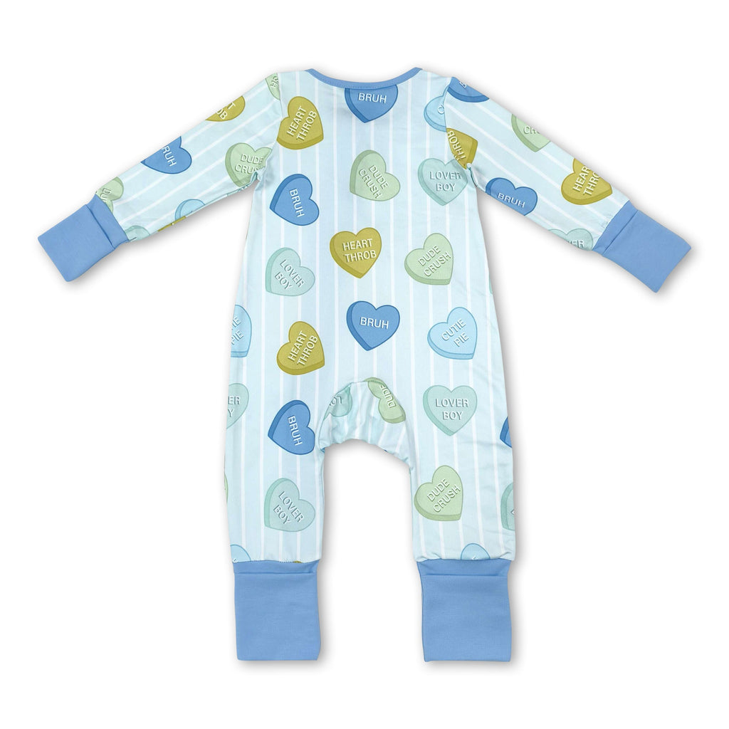 Heart stripe baby boy Valentine's zipper romper