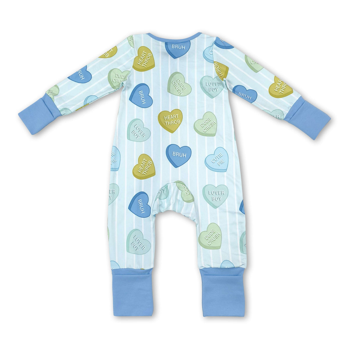 Heart stripe baby boy Valentine's zipper romper