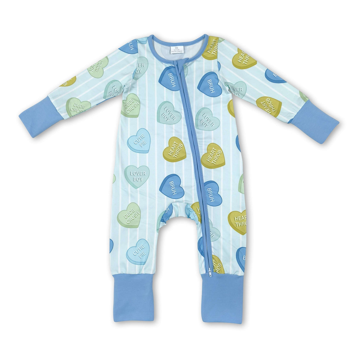 Heart stripe baby boy Valentine's zipper romper