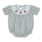 Short sleeves plaid pumpkin smocked girl fall romper