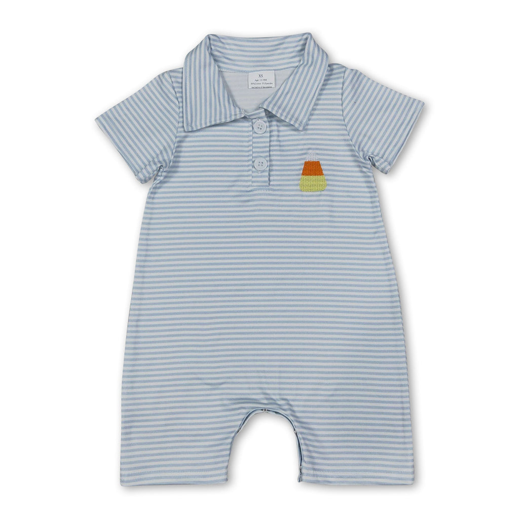 Stripe candy corn embroidery baby boy Halloween romper