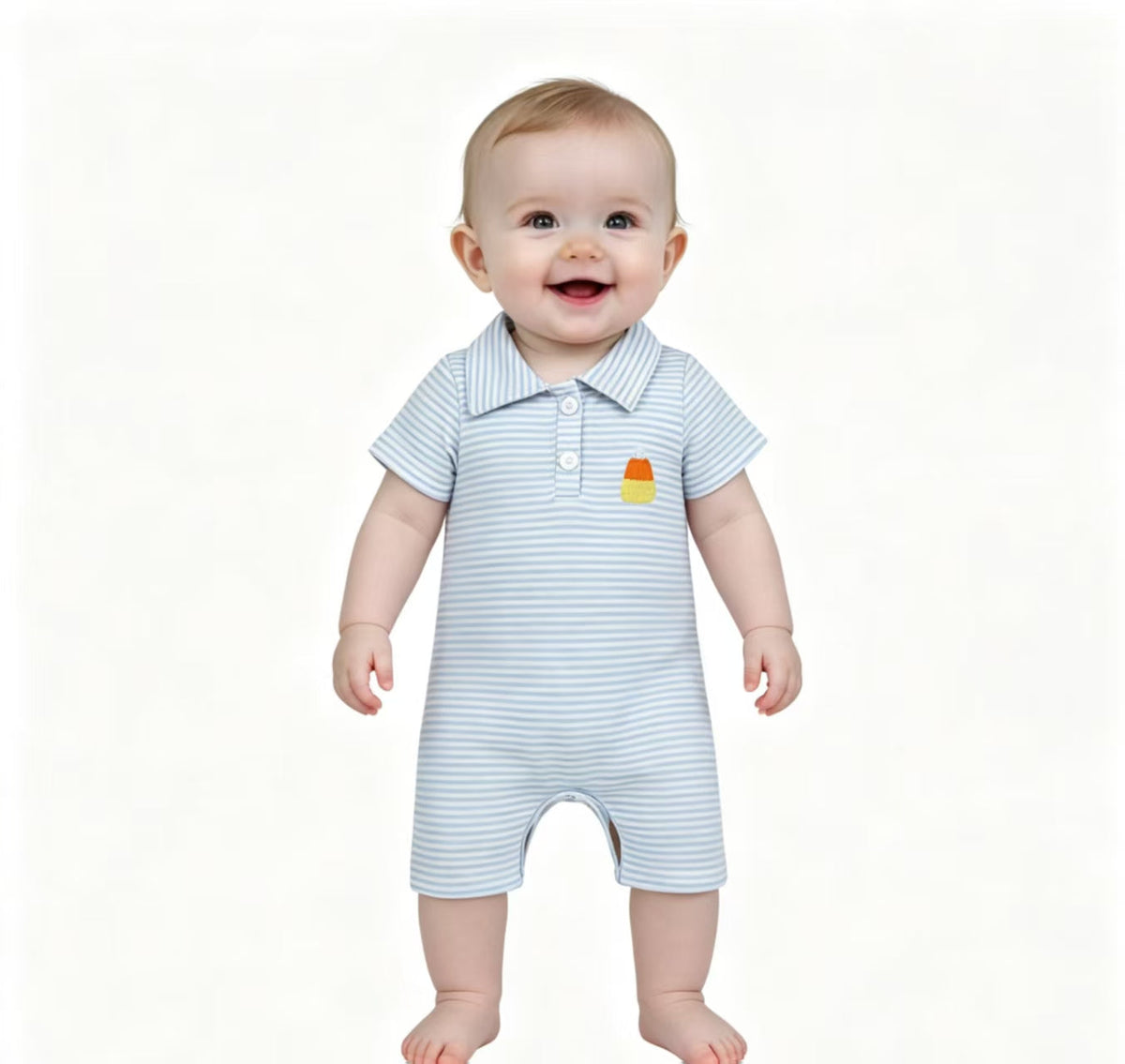 Stripe candy corn embroidery baby boy Halloween romper