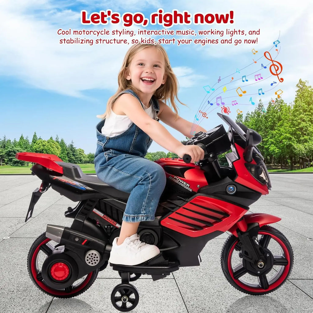 6V Kids Motorcycle, Electric Ride On Car Toy with Training Wheels,Headlight, Horn & Music for Toddlers Boys Girls Ages 3-6 Years