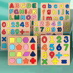 Kids Alphabetic Arithmetic Number Geometric Shapes Wooden Puzzle Montessori Preschool Learning Educational Game Toy for Children