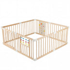 Wooden Baby Playpen Adjustable Large Play Yard for Infants-Natural