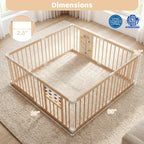 Wooden Baby Playpen Adjustable Large Play Yard for Infants-Natural