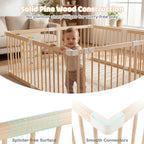Wooden Baby Playpen Adjustable Large Play Yard for Infants-Natural