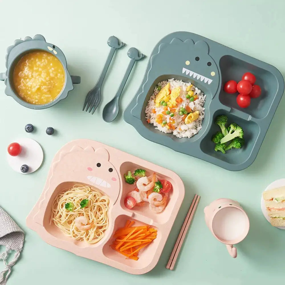 3-compartment Silicone Dinosaur Toddler Feeding Set
