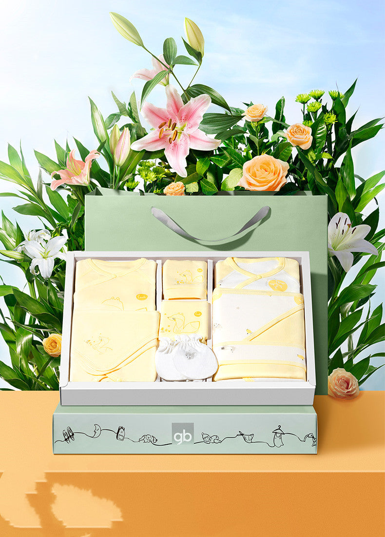 Premium Light Blue Newborn Baby Clothes Gift Box | 100% Soft Cotton Essential Infant Layette Set with Fox Illustrations