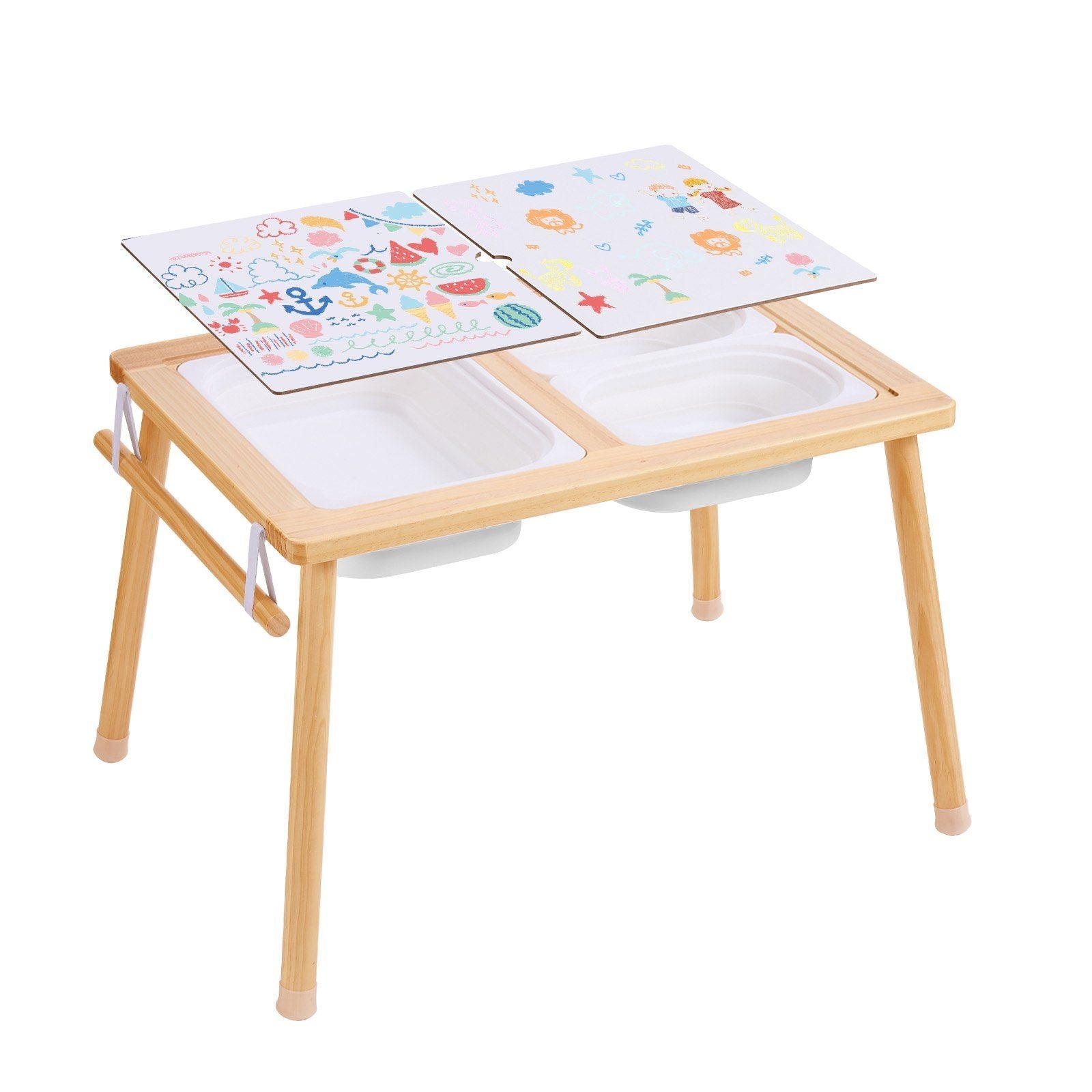 Sensory Table for Toddlers, Kids Activity Table with 3 Foldable Storage Bins & Paper Roll Holder, Indoor/Outdoor Play Sand and Water Table, Wooden Kids Sensory Table - Gift for Boys Girls