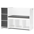 Kids Reading Nook Bench, Toddler Bookshelf and Bookcase with Detachable Seat Cushion, 6-Cubby Storage Organizer Bench with 3 Drawers, Ideal for Playroom, Bedroom, Living Room or Entryway, White