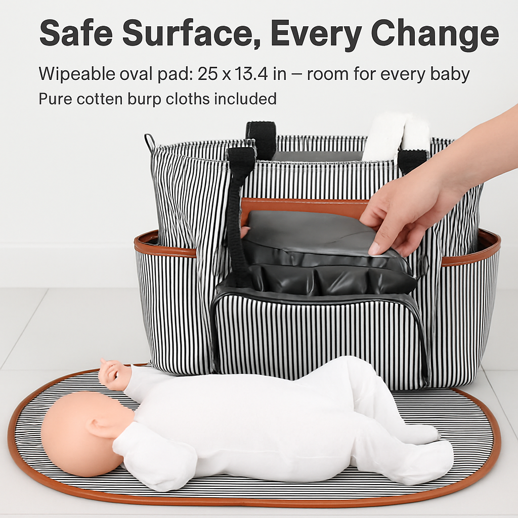 8Pcs Baby Nappy Diaper Bags Set with Bottle Bag & Purse