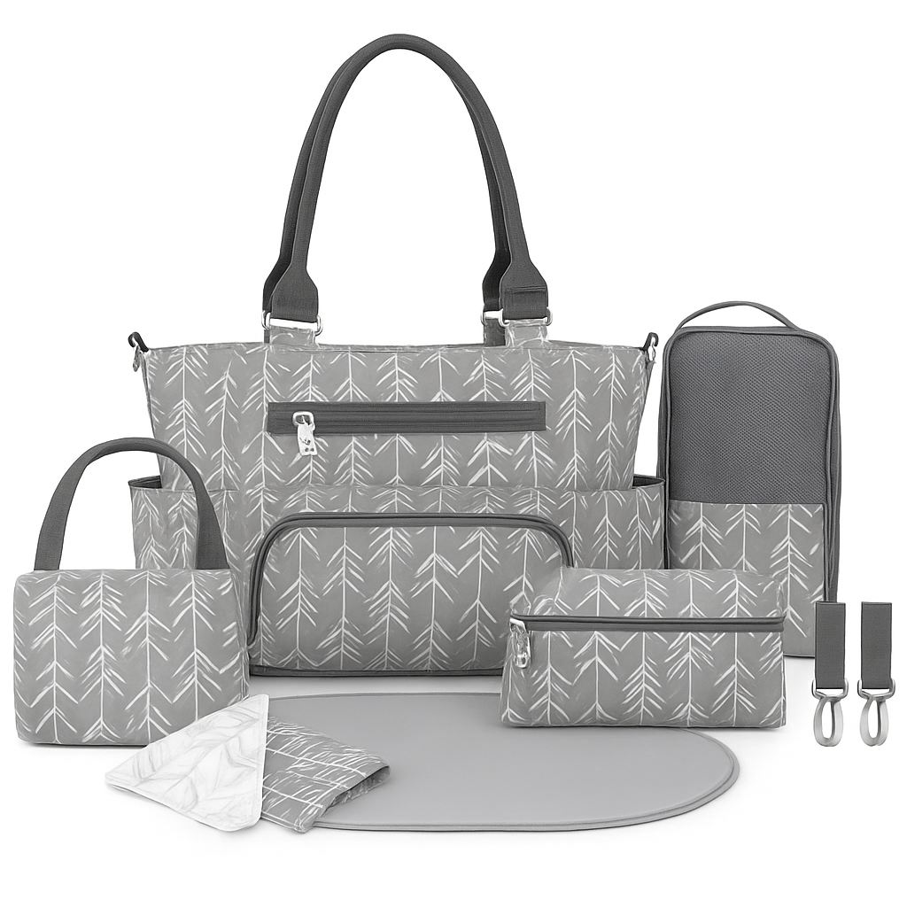 8Pcs Baby Nappy Diaper Bags Set with Bottle Bag & Purse