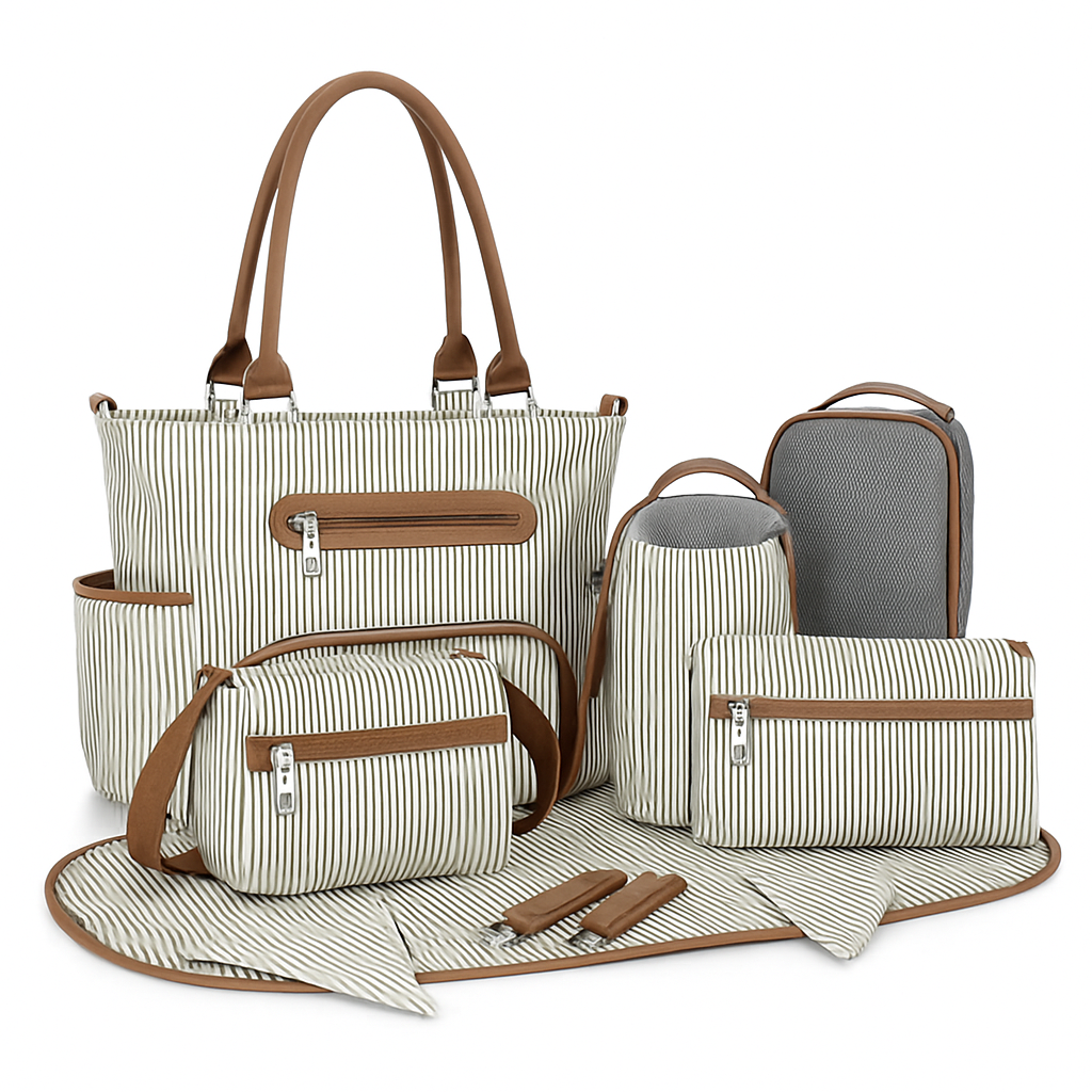 8Pcs Baby Nappy Diaper Bags Set with Bottle Bag & Purse