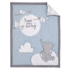 Dumbo Sweet Little Baby Light Blue, Gray, and White Storks, Stars, Clouds and Moon 3 Piece Nursery Crib Bedding Set - Comforter, 100% Cotton Fitted Crib Sheet and Crib Skirt