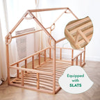 Twin Size Montessori House Bed for Kids with Fence
